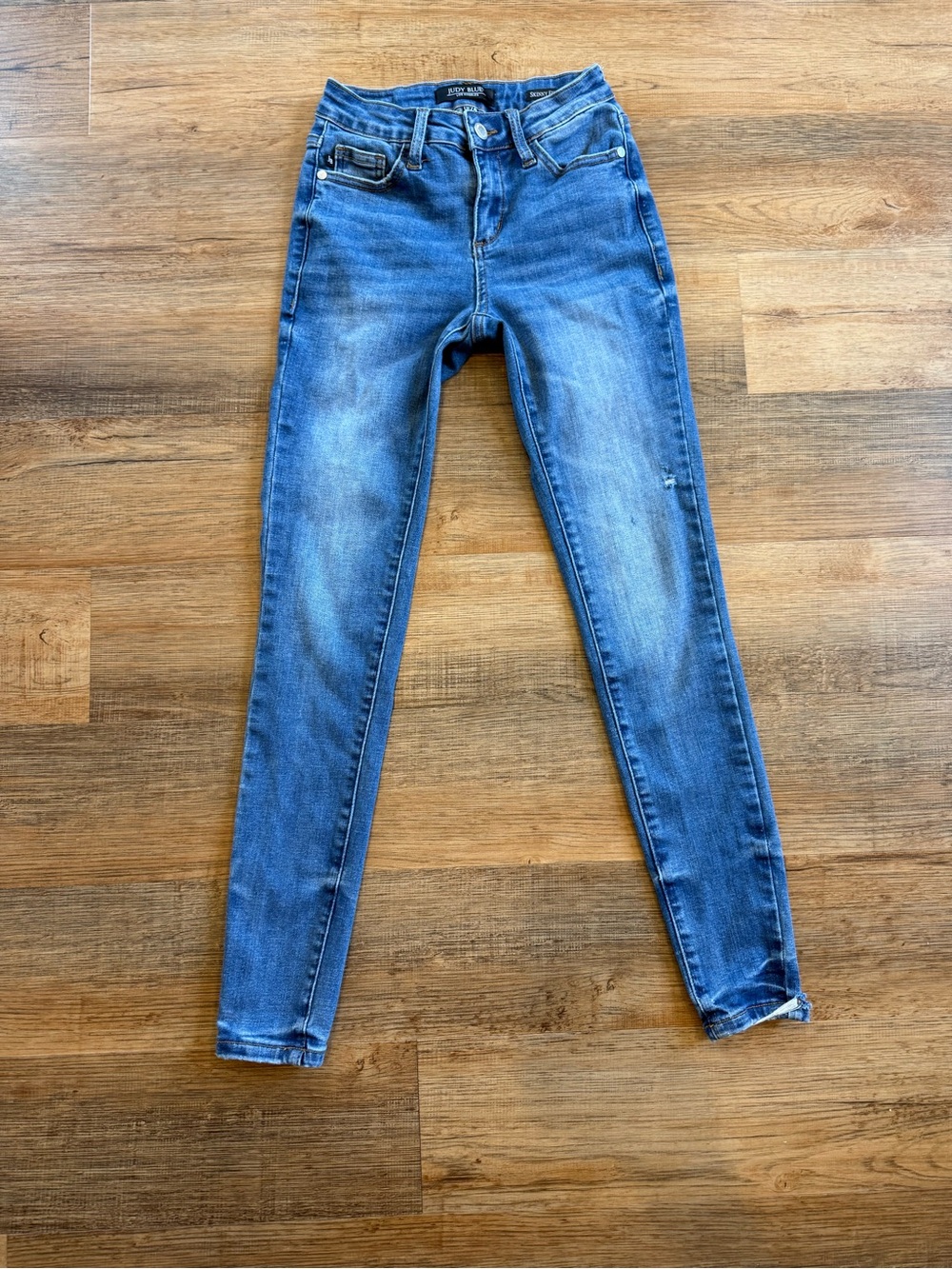 Judy Blue Mid Wash Skinny Jeans - Blue Distressed Stretch Size 0/24